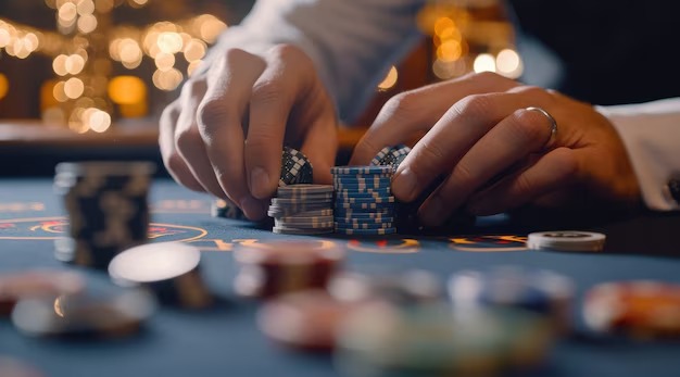 mahkota338 live-dealer studio with professional multi-camera setup and live blackjack table